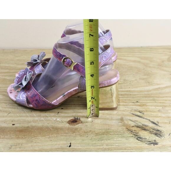 New L' Artiste Sandals 40 Leather Difi Floral Embellishment Gold Block Heel - Picture 9 of 12